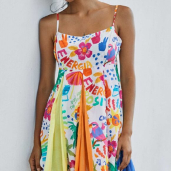 FARM Rio Good Vibes Maxi Dress NWT White Colorful Print Adjustable Straps Size L - Picture 3 of 3